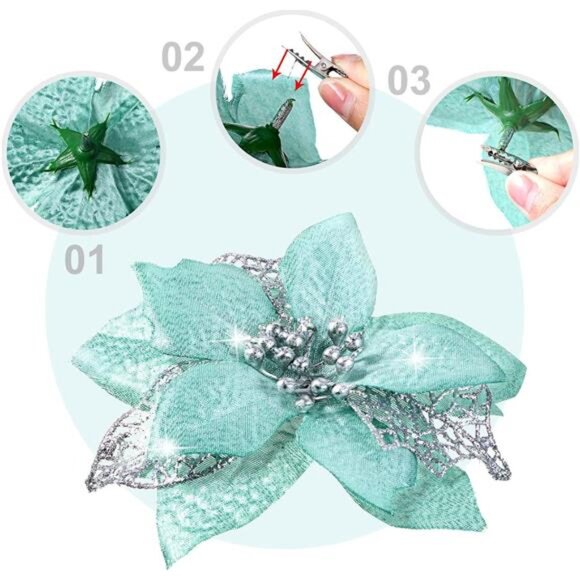 36 Pieces Christmas Poinsettia Glitter Faux Flowers Christmas Artificial Flowers - Picture 3 of 7